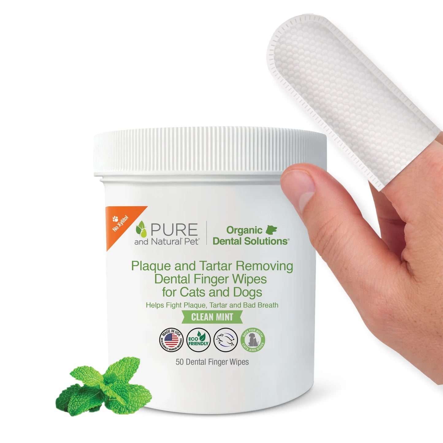 Organic Dental Solutions Plaque & Tartar Removing Dental Finger Wipes for Cats & Dogs